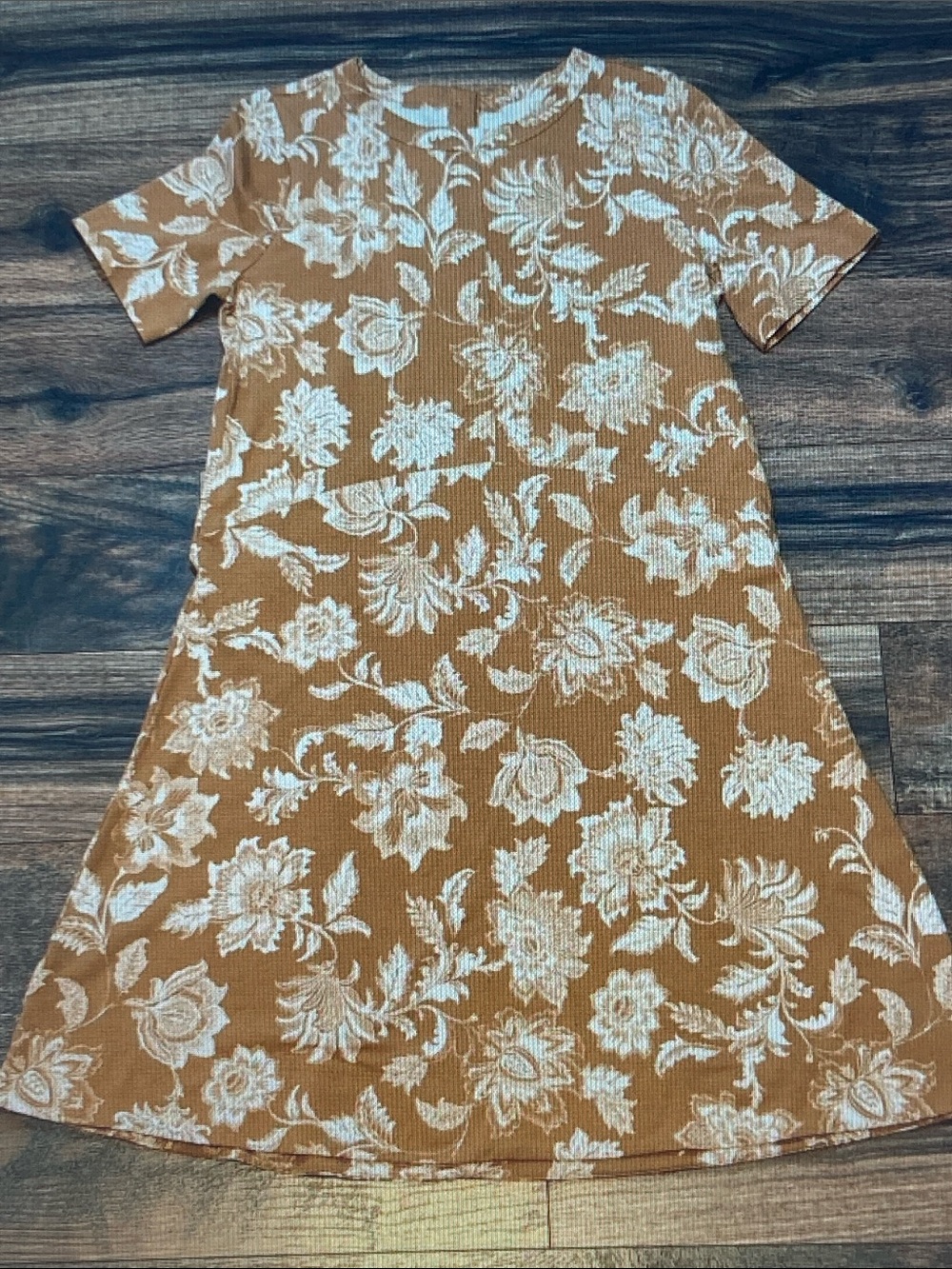 LOFT Brown Floral Short-Sleeve A-Line Mini Dress